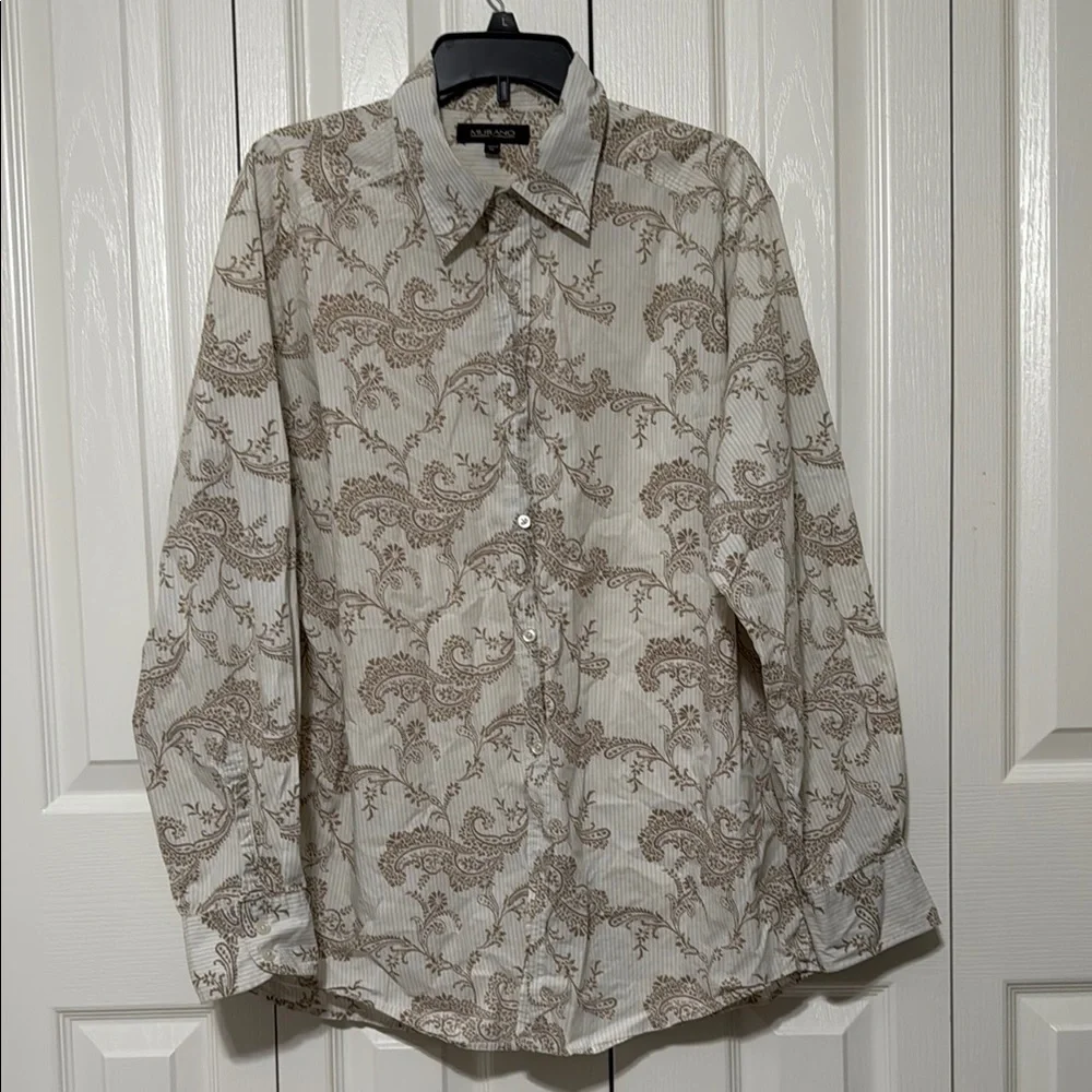 Murano Men’s SZ XL Tan/Beige Casual Button Down Shirt with Vintage Pattern - Picture 11 of 11